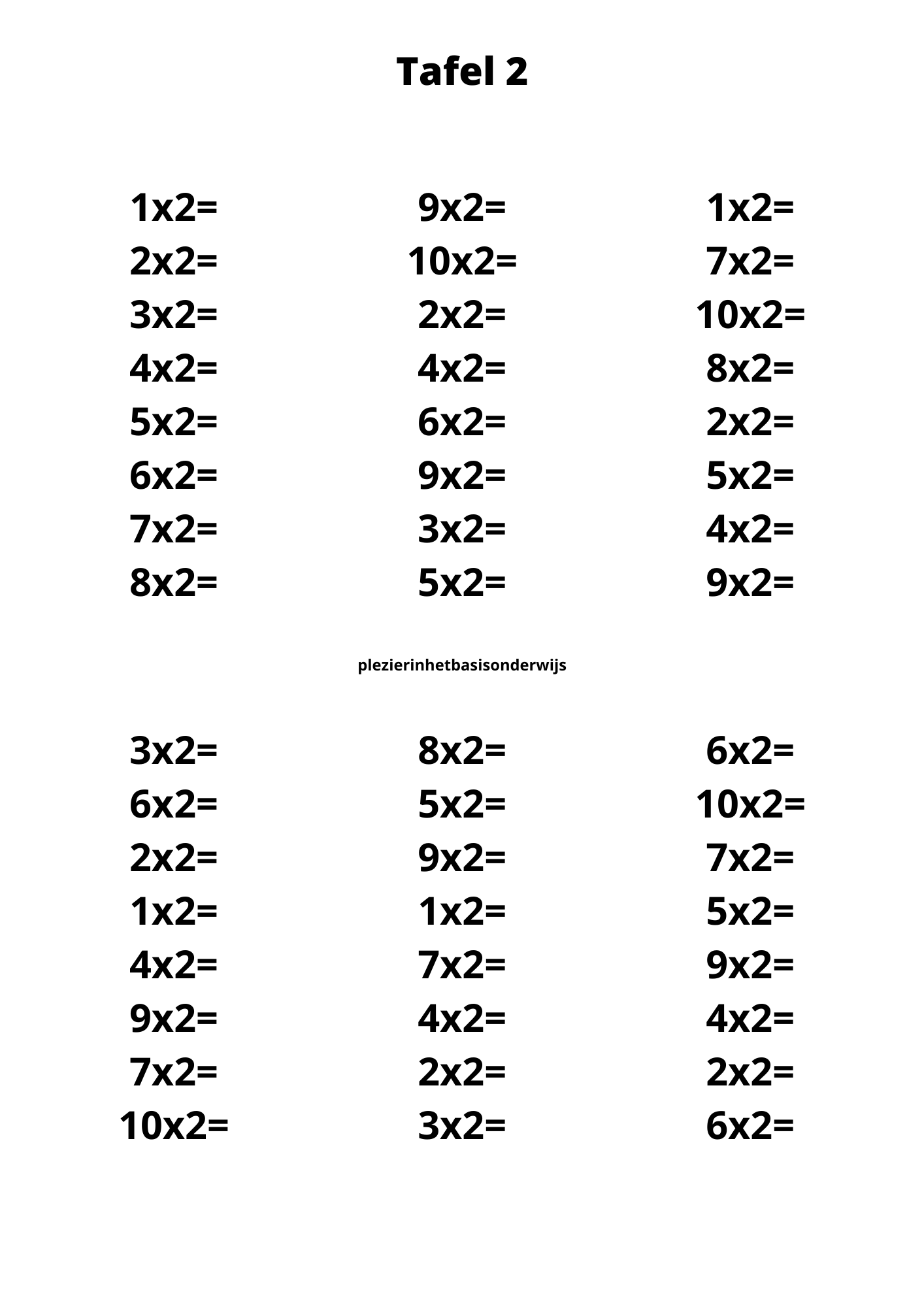 Tafelboekje 1, 2, 5 en 10